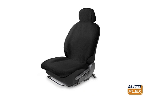 Меховая накидка на сиденье автомобиля с подголовником, AutoFlex, 1 шт. цвет черный.