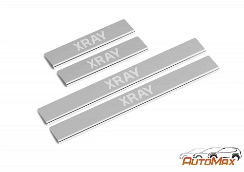 Накладки на пороги AutoMax для Lada Xray 2015-н.в./Xray Cross 2018-н.в., нерж. сталь, с надписью, 4 шт., AMLAXRA01