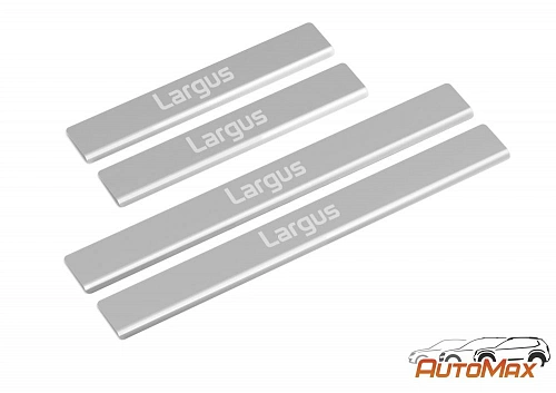 Накладки на пороги AutoMax для Lada Largus 2012-2021 2021-н.в., нерж. сталь, с надписью, 4 шт., AMLALAR01