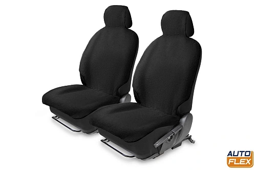 Меховая накидка на сиденье автомобиля с подголовником, AutoFlex, 2 шт. цвет черный.
