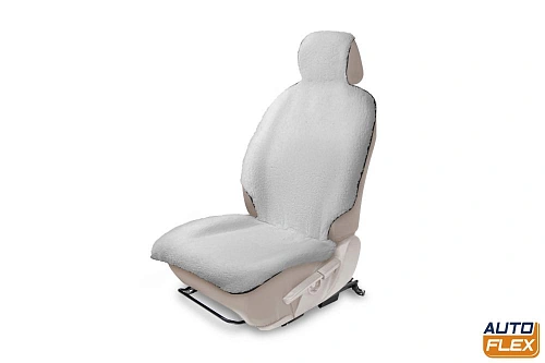 Меховая накидка на сиденье автомобиля с подголовником, AutoFlex, 1 шт. цвет белый.