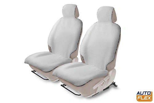 Меховая накидка на сиденье автомобиля с подголовником, AutoFlex, 2 шт. цвет белый.