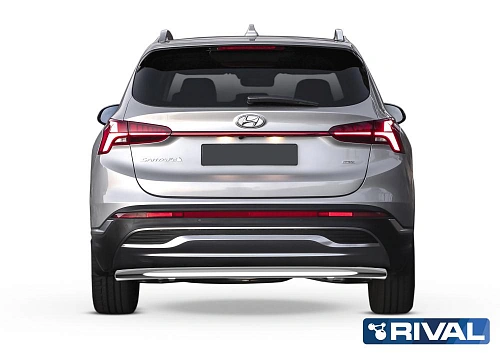 Защита заднего бампера d57 Rival для Hyundai Santa Fe IV рестайлинг 2021-н.в., нерж. сталь, R.2313.003