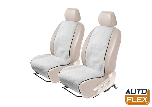 Меховая накидка на сиденье автомобиля, AutoFlex, 2 шт. цвет белый.